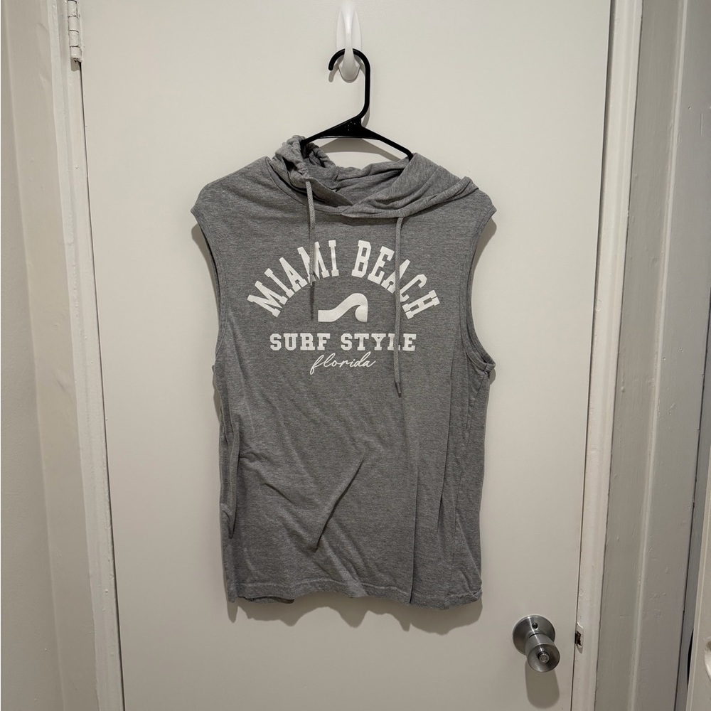 Gray Sleeveless Miami Beach Hoodie